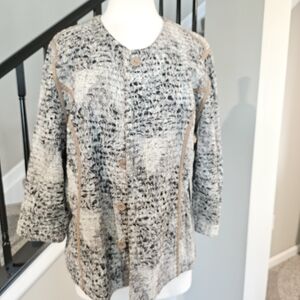 Reversible Black, White, Gray Jacket in Eyelet and Piping Motif (Approx Size 2X)